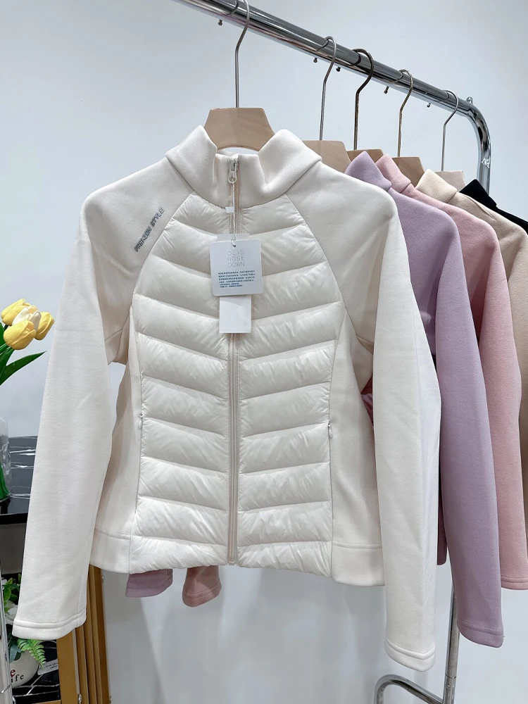 

Slim Fit Lightweight down Jaet Men's Stand Collar Ribbone Design Faionable Commuting Warmth Boning Nylon Fabric