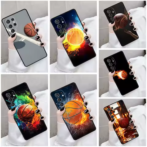 Phone Case For Samsung Galaxy S24 S23 S21fe S22 Ultra Plus Note 10 20 S8 S9 S10 Cover Basketball On Fire