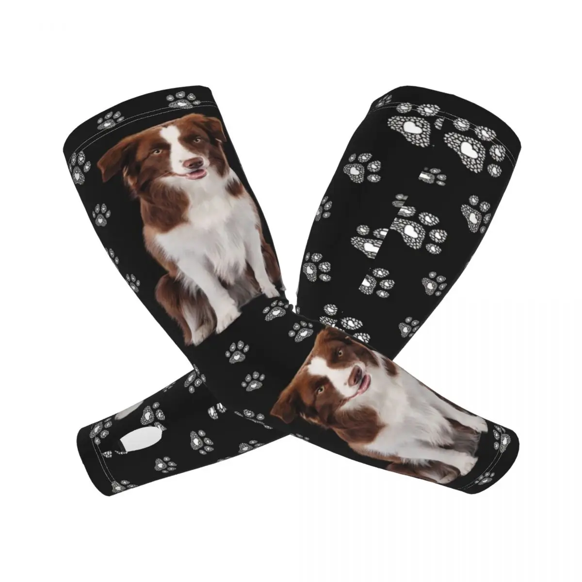 

Brown White Border Collie, Dog With Paws Shepherd Dog Mask Outdoor Arm Sleeves Sun UV Protection Cover Summer Tattoo Sleeves