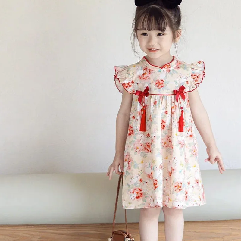 Girls' Summer Dress Cute Rabbit New Fashion Baby Princess Cheongsam Dress First Year Baby Dress Chinese Style