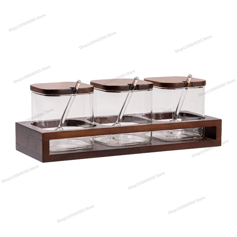 For square sealed jar with bamboo frame borosilicate glass moisture-proof tea jar kitchen grain jar transparent storage box