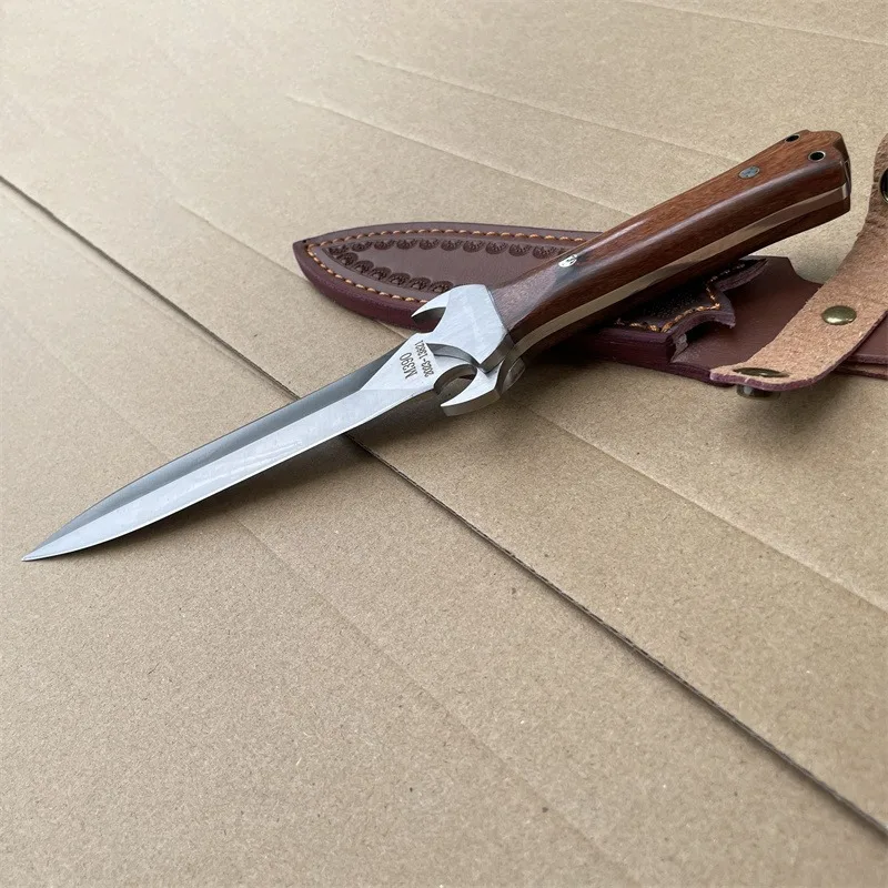 M390 Blade Rosewood Handle Tactical Knife Edc Self defense Combat Knives Hunting Tool Camping Survival Knife with Leather Sheath