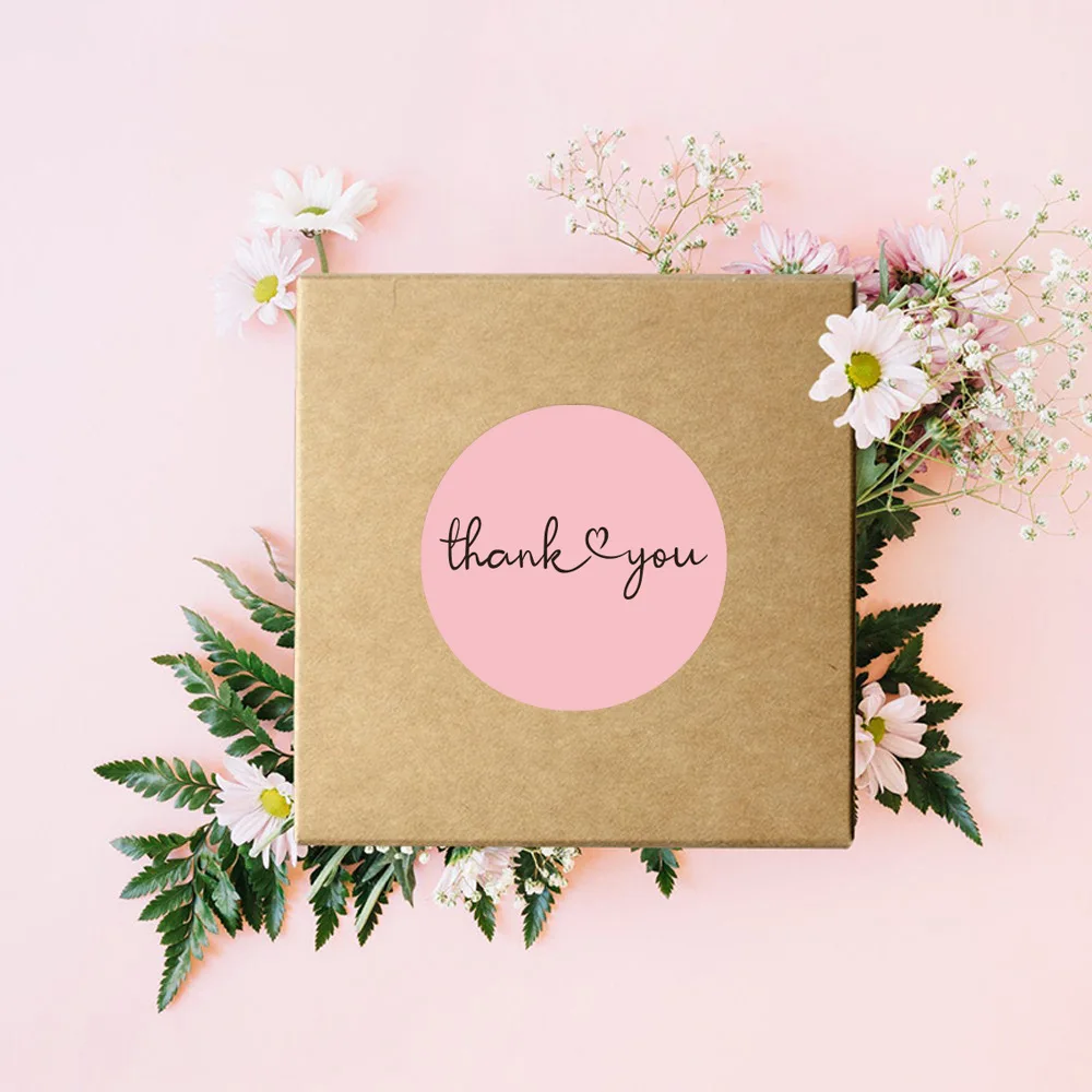 100-500 Pcs 1.5inch Pink Thank You Stickers Roll for Envelope Wedding Business Jewelry Box Stationery Packing Seal Lable