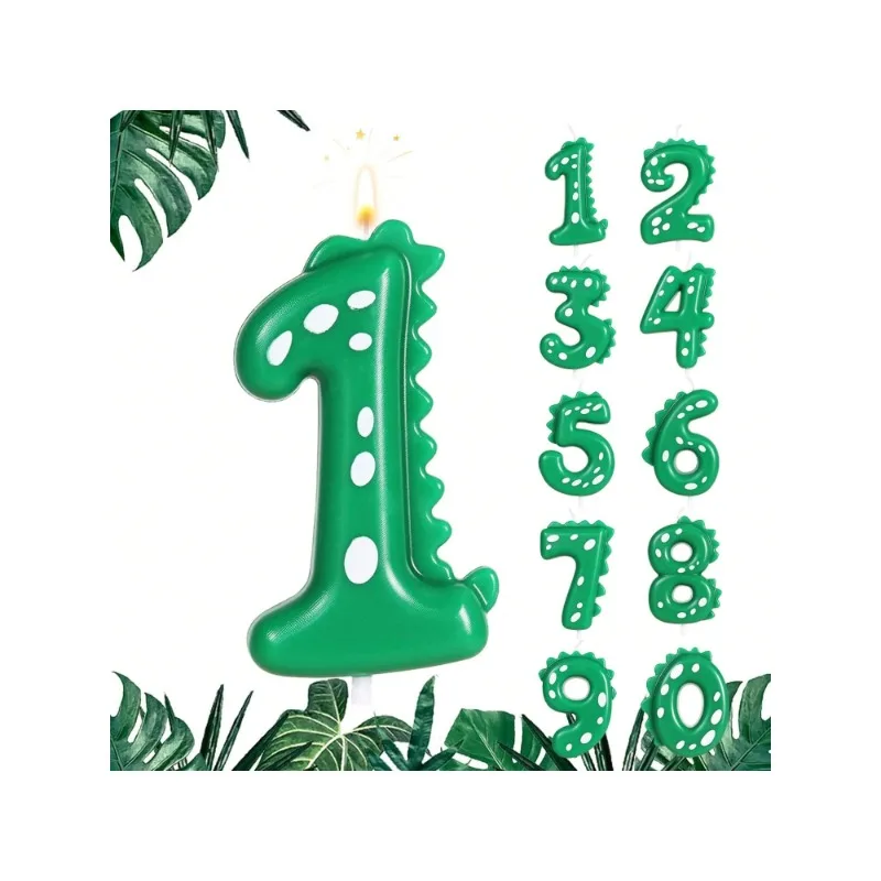 Dinosaur Birthday Candle Green Number Candle for Dinosaur Theme Party Decoration  Number Candle for Cake Top