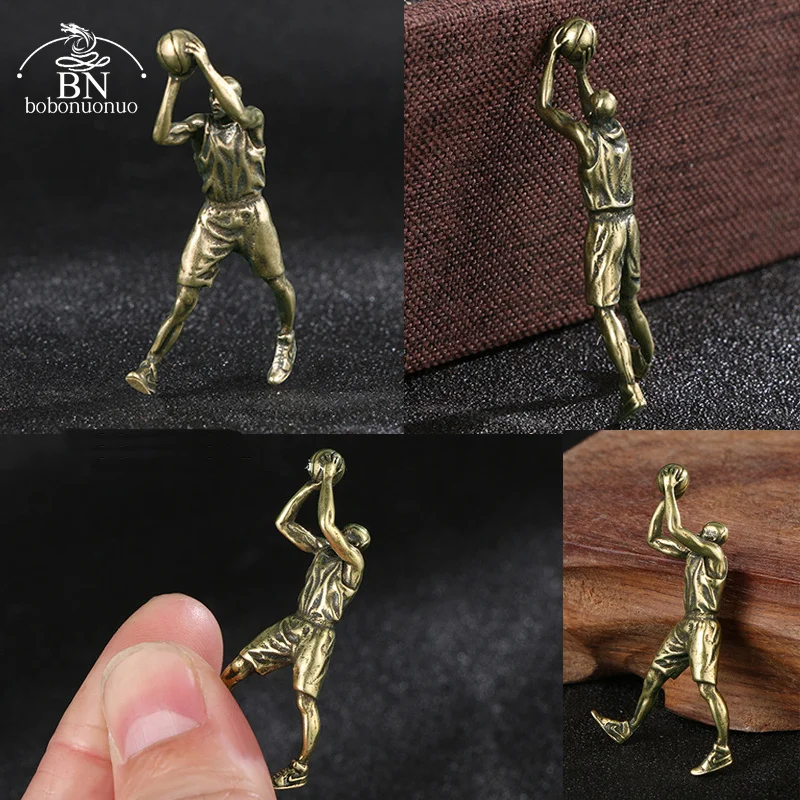 Retro Brass Basketball Superstar Classic Shooting Posture Miniatures Figurines Souvenir Gifts For Fans Key Chain Pendant Jewelry