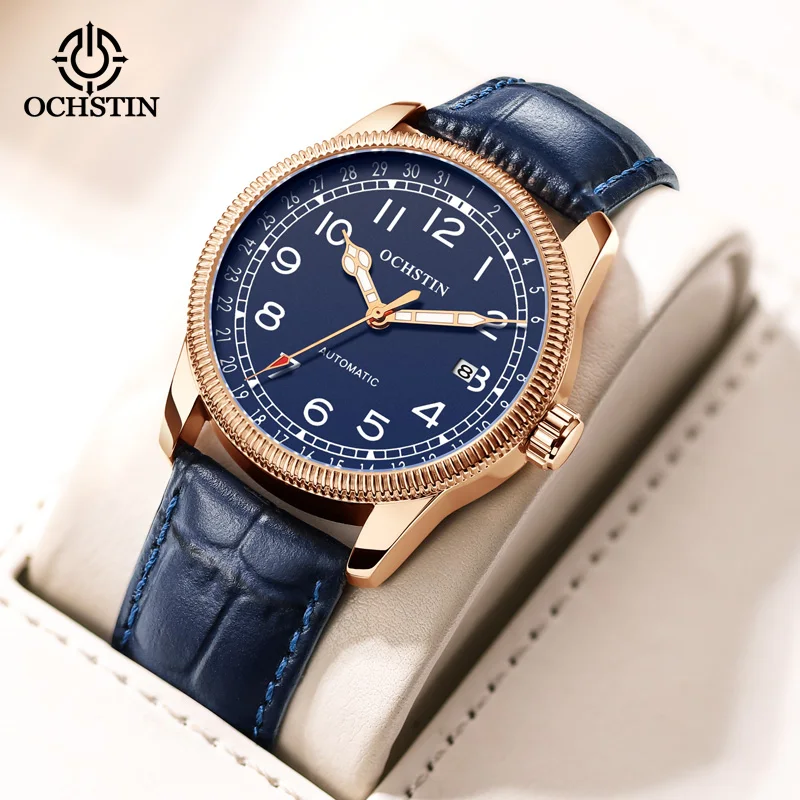 OCHSTIN – montre mécanique automatique pour hommes, rétro rouge, montre-bracelet en cuir, marque de luxe, mode masculine