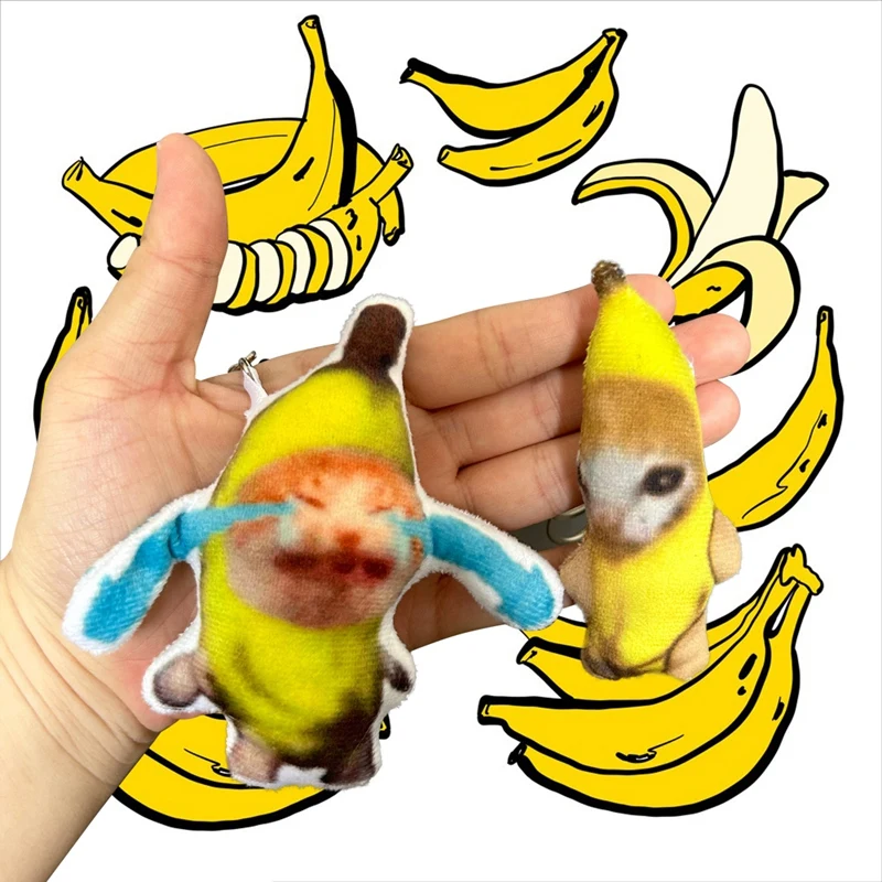 CS-Crying Banana Cat,Key Chain Plush Pendant Cute Banana-Cat Doll With Sound Bag Funny Pendant Kids Classmate Gifts Easy To Use