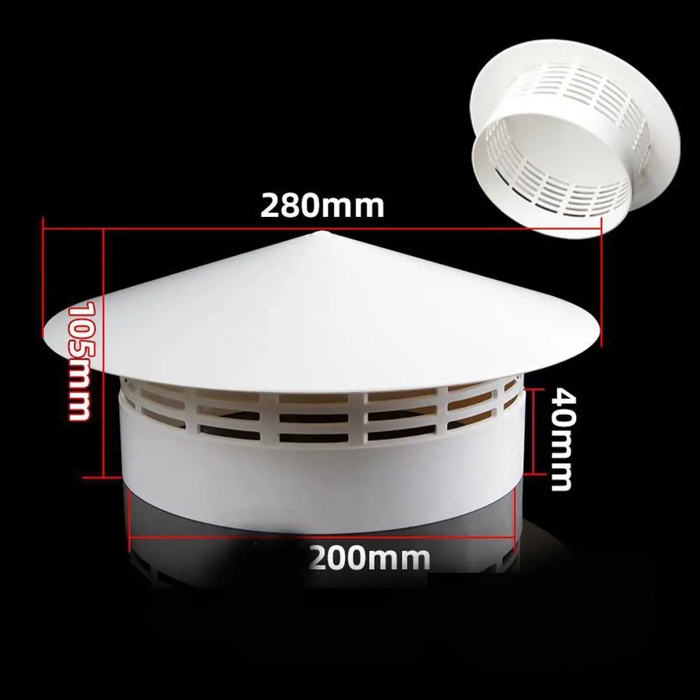 Durable 75-200mm Ventilated Rain Cap Exterior Wall Exhaust Hood Stove Pipe Protector Cover PVC Air Outlet Ventilation System