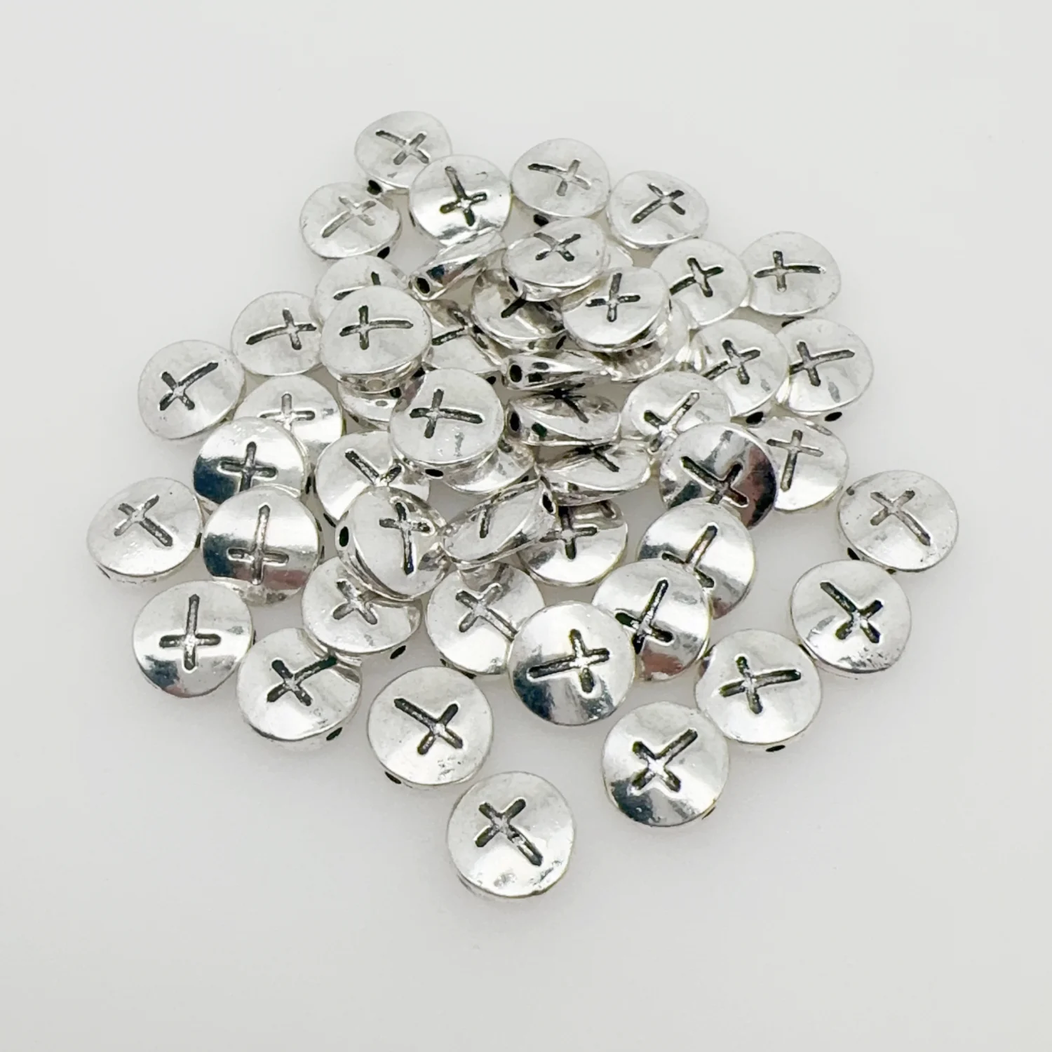 50pcs Tibetan Silver Material Flat Round Beads Crosses Beads DIY-Accessory approx 4x10mm (K00122)
