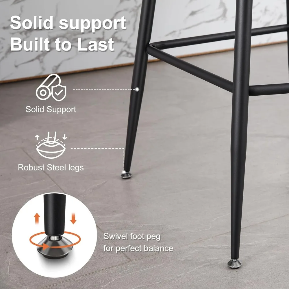 Conjunto de 4 bancos de bar de 26 polegadas, bancos de bar com altura de balcão, 180 °   Cadeiras giratórias de tecido de camurça com encosto tecido e apoio para os pés