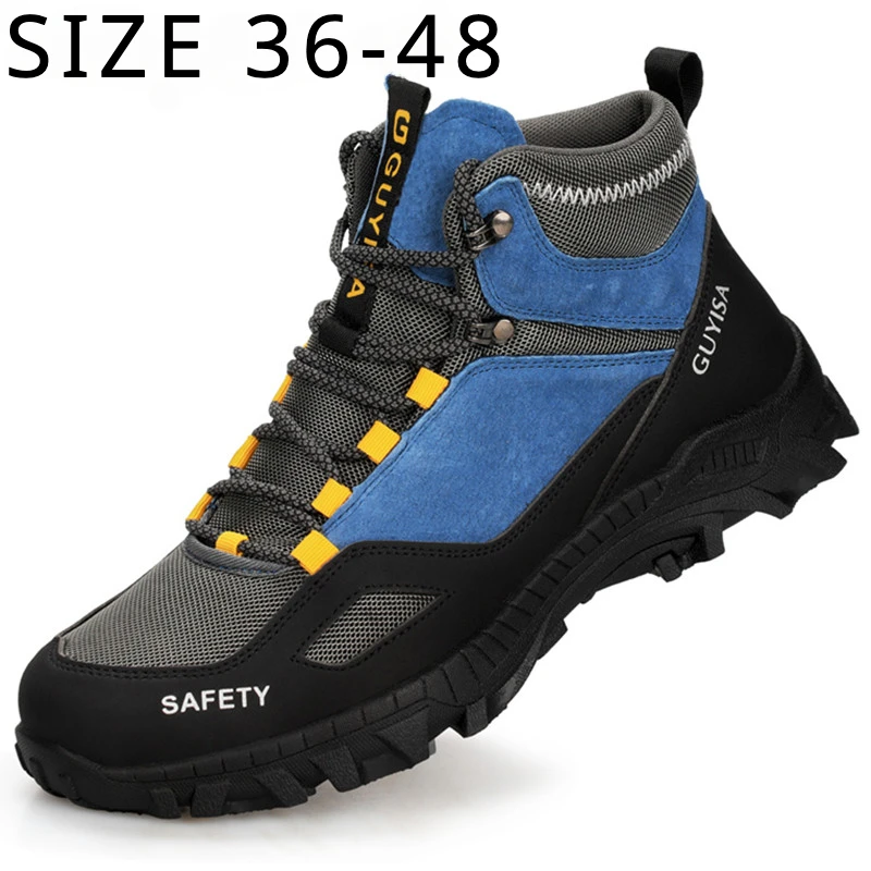 New Men High Top Work Boots Indestructible Work Shoes Outdoor Anti Puncture Work Safety Boots for Men Big Size 36-48