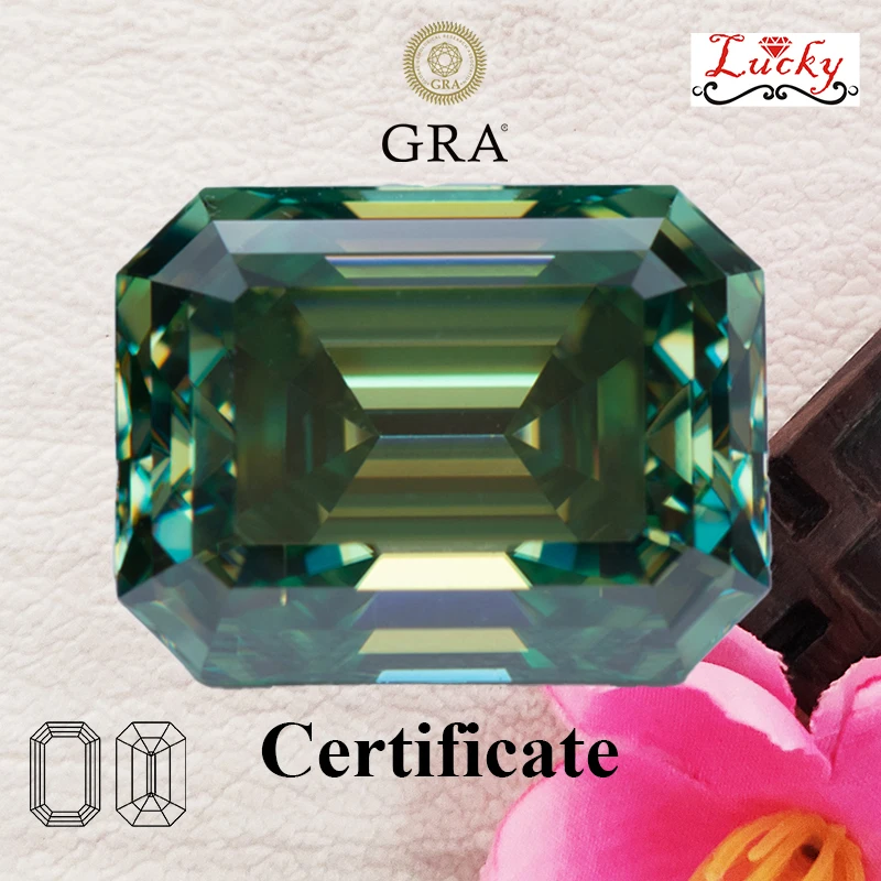 

Moissanite Primary Color Yellow Green Emerald Cut Charms Beads for Diy Jewelry Making Necklace Materials with GRA Certificate