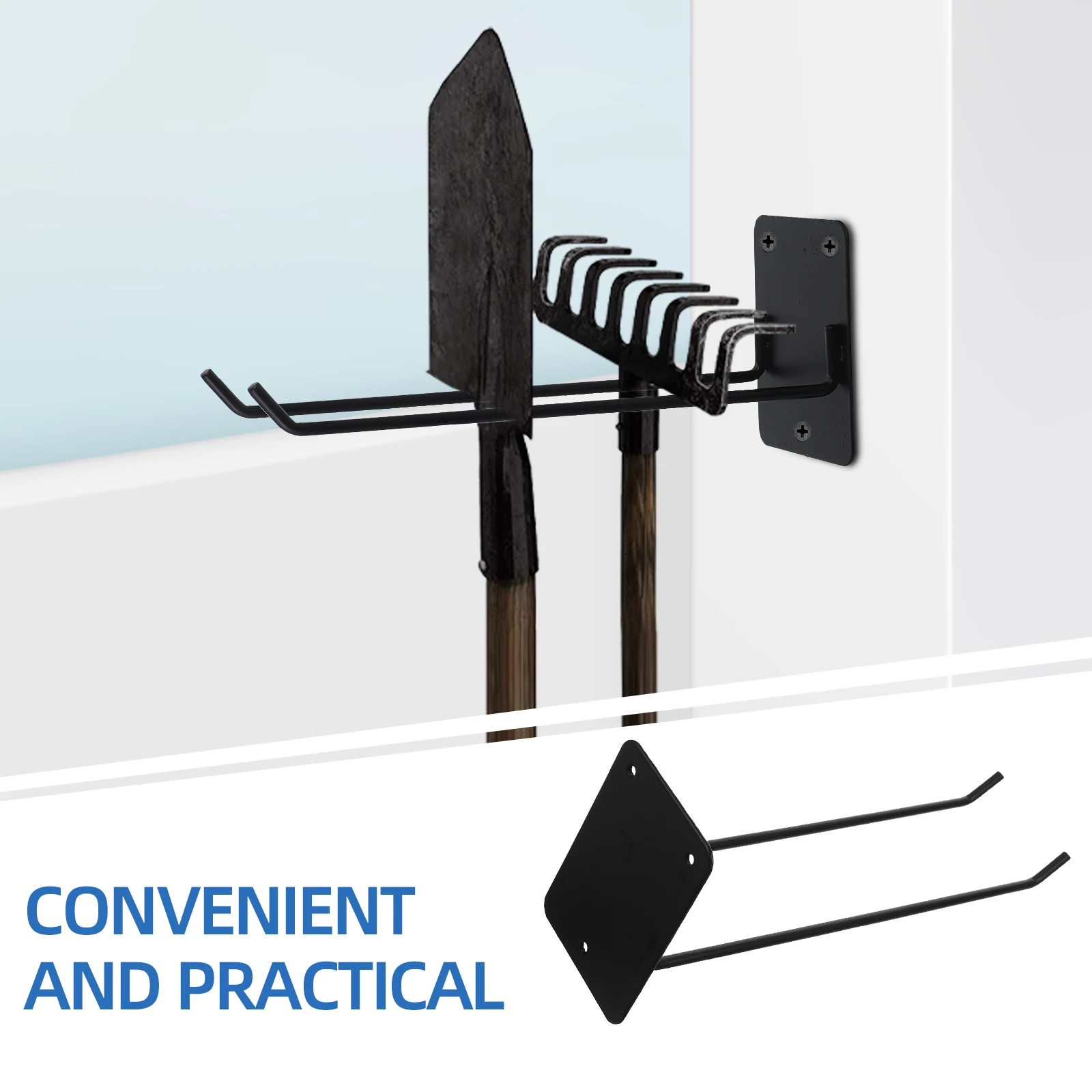 

Space Saving Wall Mounted Mop Broom Organizer Rack Sturdy Iron Construction Elegant Design Garden Tool Storage