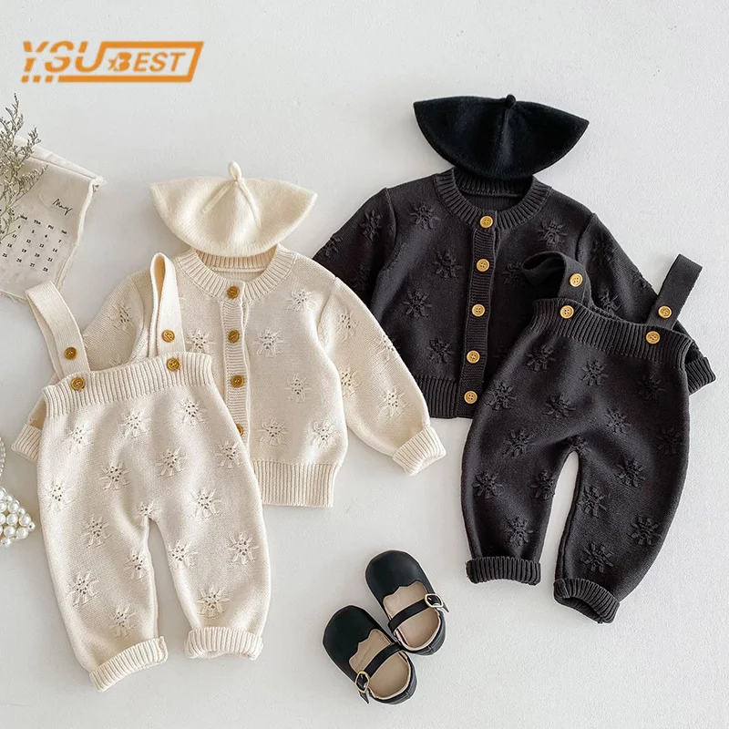 

Infant Baby Girls Boys Long Sleeves Solid Color Knit Cardigan Coat + Pants Clothing Set Kids Baby Boys Girls Children's Suit