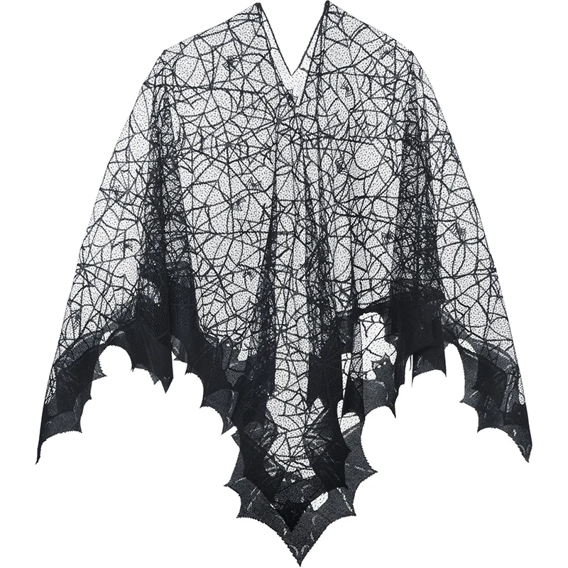 Female Black Adult Mesh Spider Web Bat Poncho Wearable Halloween Accessory Costume