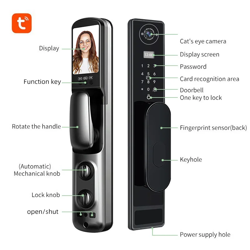 Automático tuya wifi gato olho captura bloqueio de impressão digital imprensa campainha visual intercom bloqueio inteligente anti-roubo fechadura da porta
