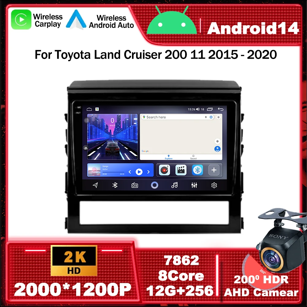 

Android 14 Автомобильный радиоприемник Мультимедийный видеоплеер Навигация GPS для Toyota Land Cruiser 200 11 2015-2020 BT5.0 4G DSP Carplay WIFI