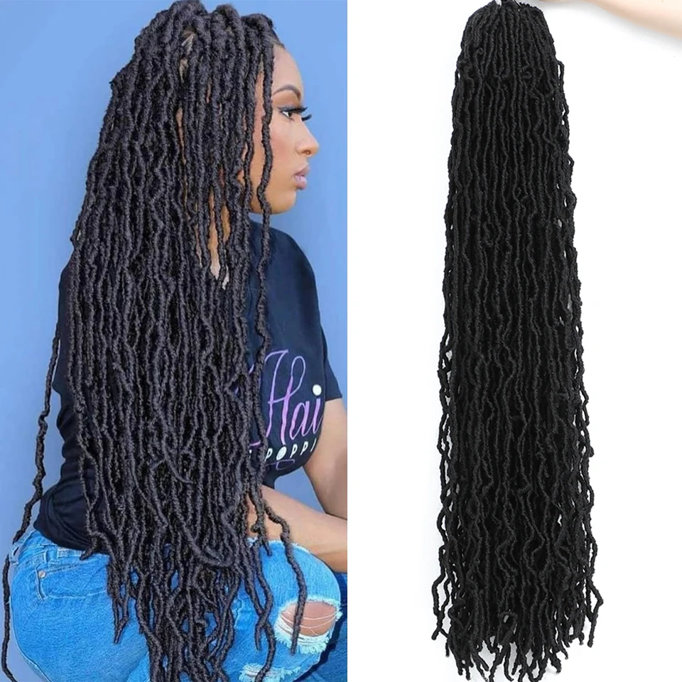 Faux cheveux au crochet Locs pré-bouclés, cheveux de tressage Locs doux, dreadlocs de déesse bordeaux, vidéo noire, 18 po, 24 po, 36 po