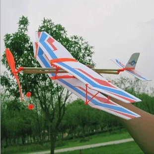 Novelty Funny Rubber Band Powered Biplane Glider Creative Rubber Band Powered Aircraft Helicopter Model DIY Assembled Toys