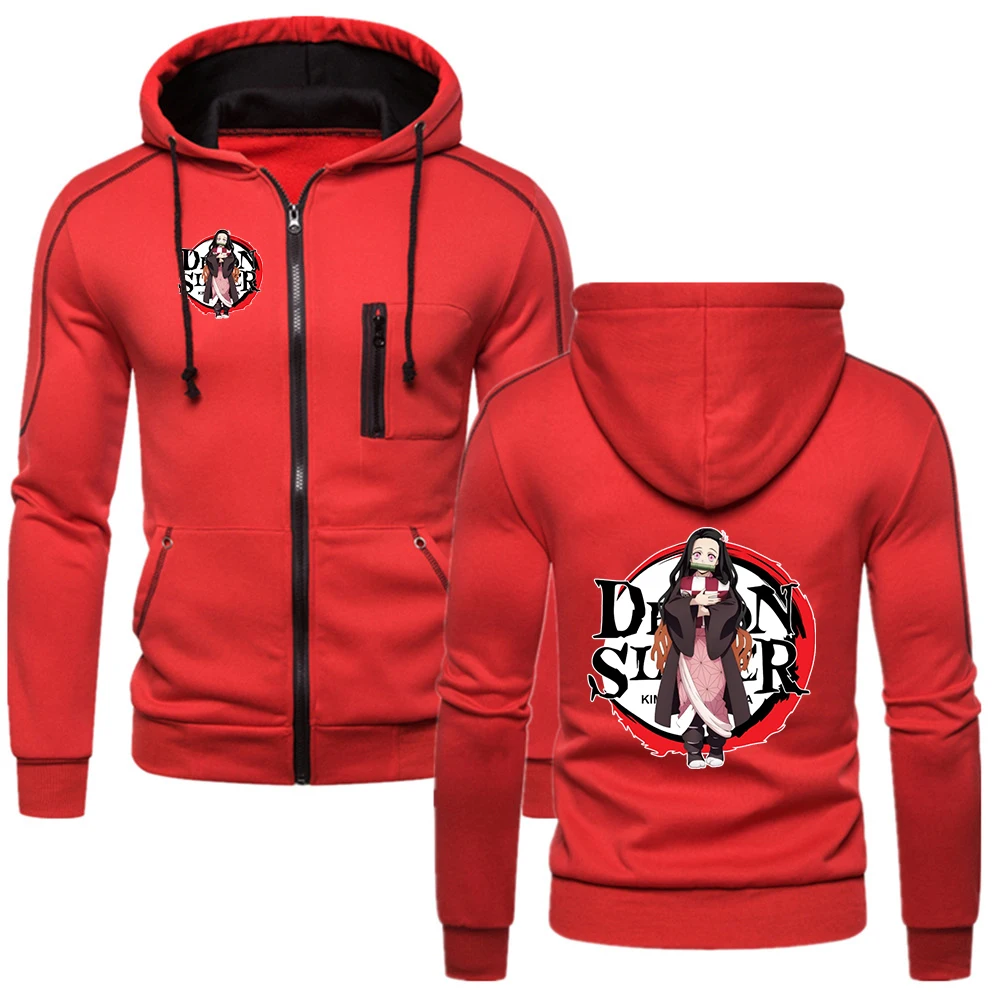 

Fashion Hooded Casual Coat 2026 Spring Autumn Comfortable Men's Demon Slayer Anime Nezuko Logo Print Zipper High Quality Hoodies