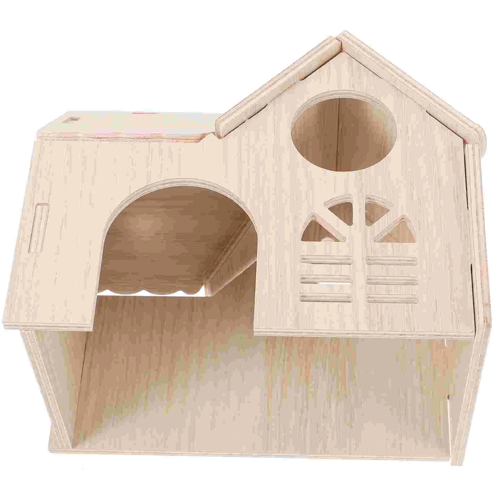 Wooden Hamster House Wear resistant Guinea Pig Hideout Bunny Toys Small Pet Cage Wooden Rat House Hamster Supply