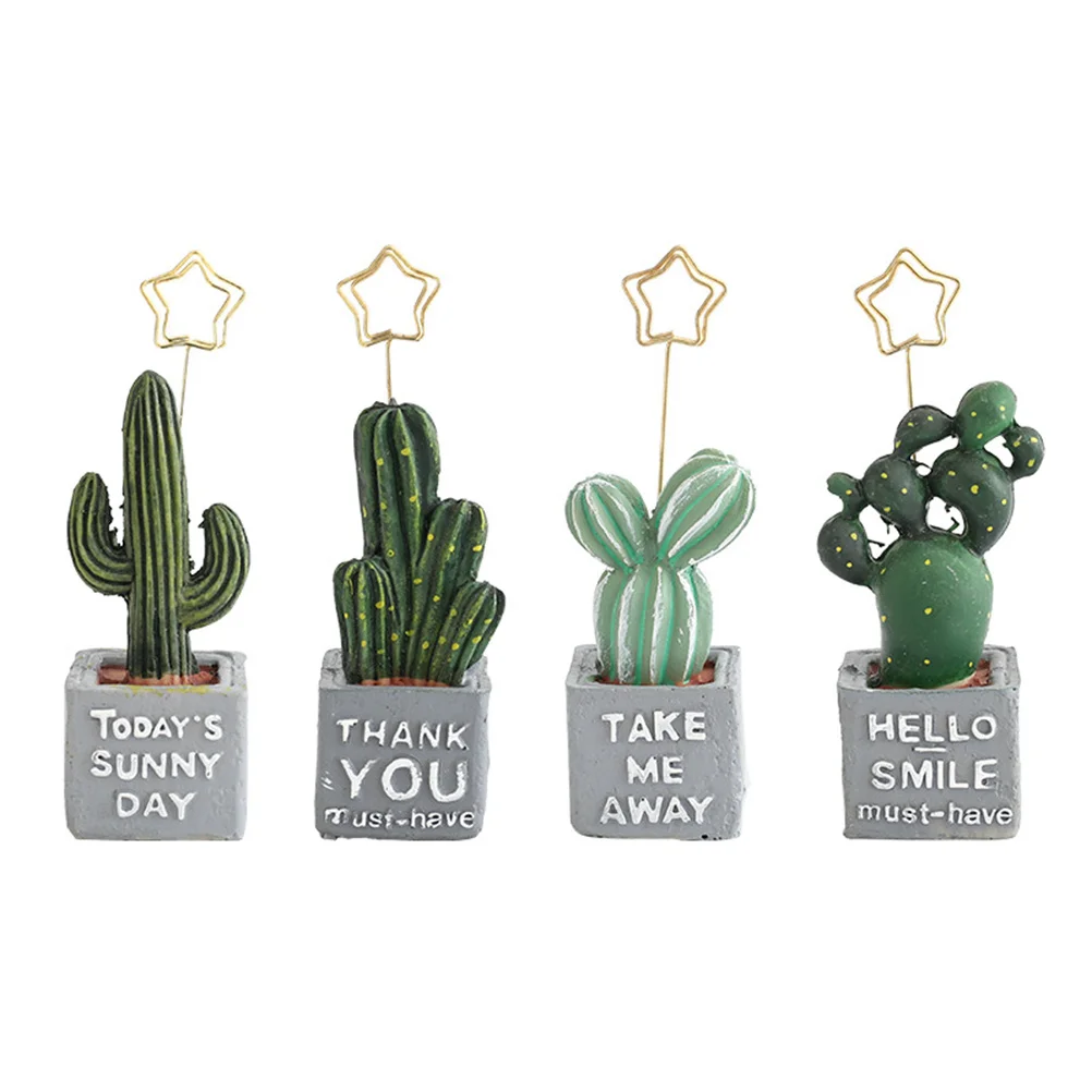 

Creative Cactus Business Name Place Stand Table Number Holder Memo Photo Clip Resin Pot Base Business Name Holders