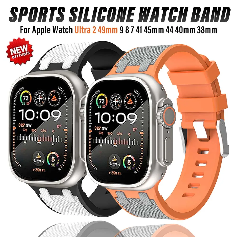 Strap For Apple Watch SportsSilicone Band Ultra 2 49mm Series 9 8 7 45mm 44mm 42mm Soft Rubber Bracelet For iWatch 6 4 5 SE 3 2