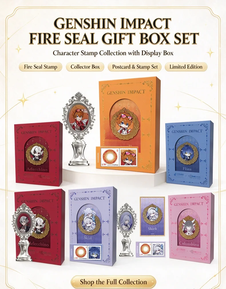 [Genuine] Genshin Impact 2026 FES Wax Seals Stamp Gift Box Columbina Flins Postcard SkirkTartaglia  Anime Cosplay Diy Accessorie