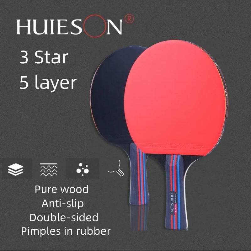 Huieson Pure Wood Table Tennis Paddles Professional 3 Star Ping Pong Rackets Double-sided Pimples In Rubber Suitable For Adult