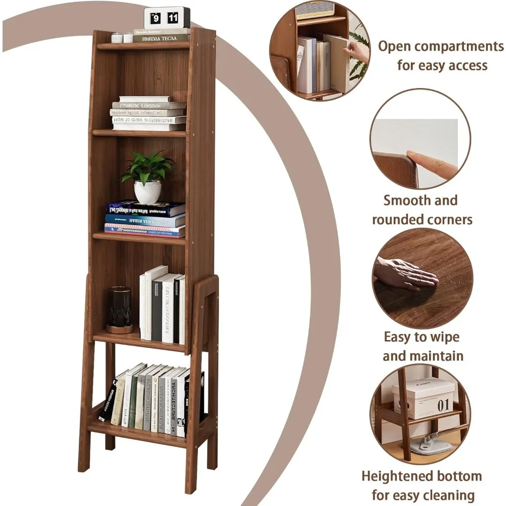 خزانة كتب مدمجة ذات 4 أرفف لمنتصف القرن للمساحات الصغيرة، وحدة عرض تخزين مفتوحة لديكور المنزل في غرفة المعيشة