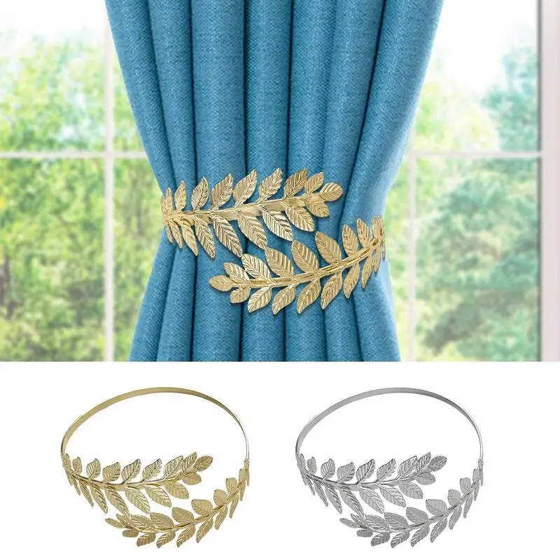 Metal Curtain Tiebacks Creative Leaf Shape Curtains Tie Holder Adjustable Curtain Clip Decorative Drapes Curtain Pull Hook