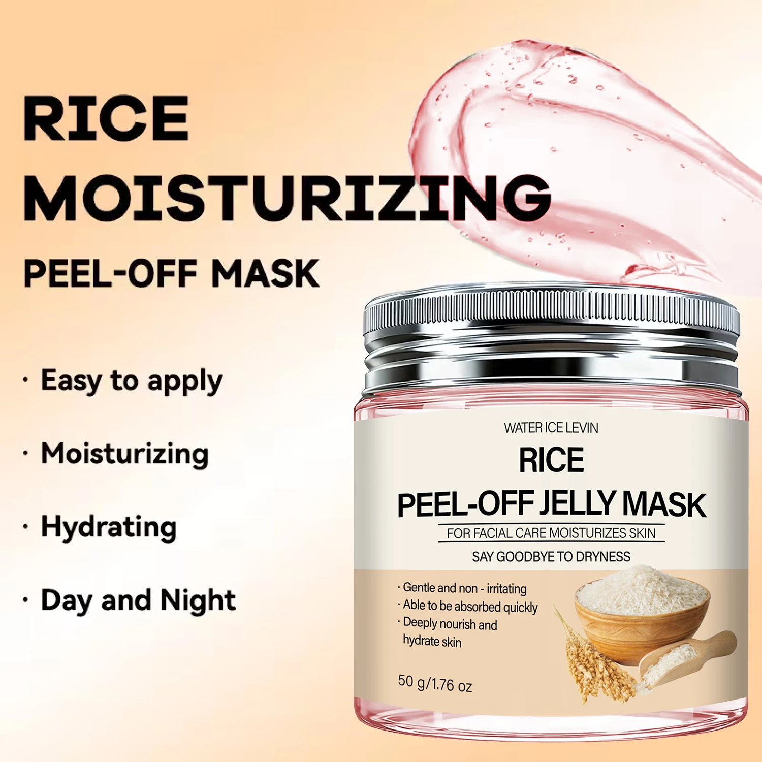 Rice Peel-Off Jelly Mask Deep Hydration Nourishment. Gentle Quick Absorb. Say Goodbye Dryness. Watericelevin 50g. - view 3