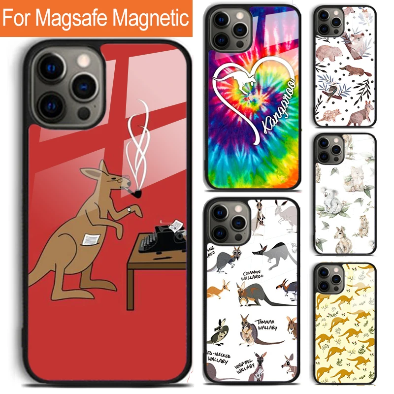 Cute Kangaroo Phone Case For iPhone 16 15 14 13 12 11 Pro Max Plus Magsafe Magnetic Wireless Charging Cover