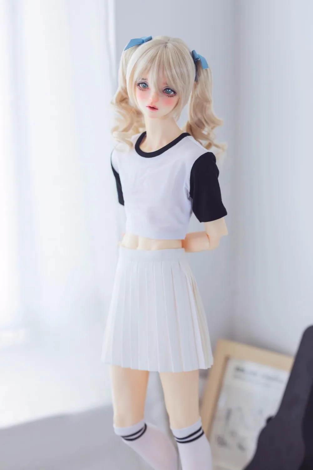 BJD Doll clothes suitable  into 1/3 1/4 Uncle size preppy black and white sports dress set doll accessories