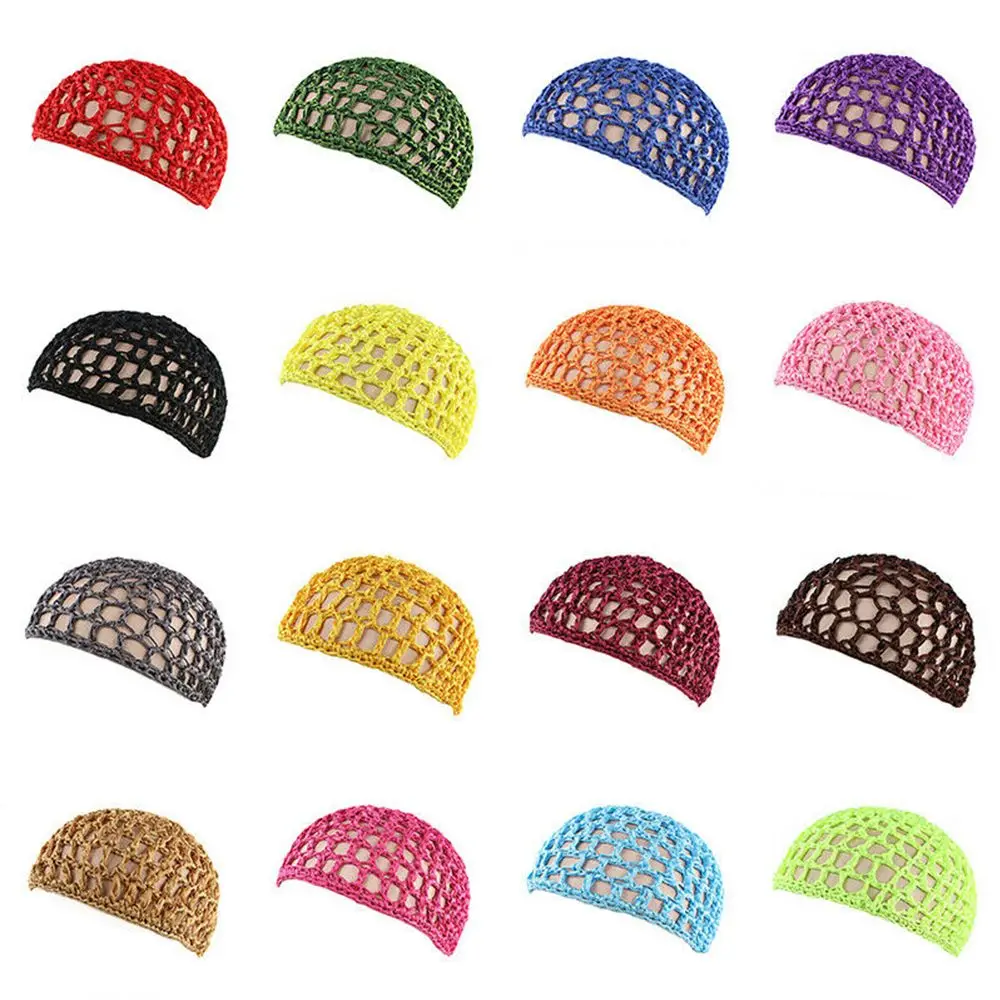 Solid Color Mesh Hair Net for Women Handmade Crochet Snood Hairnet Sleeping Night Cap Turbans Hair Accessories