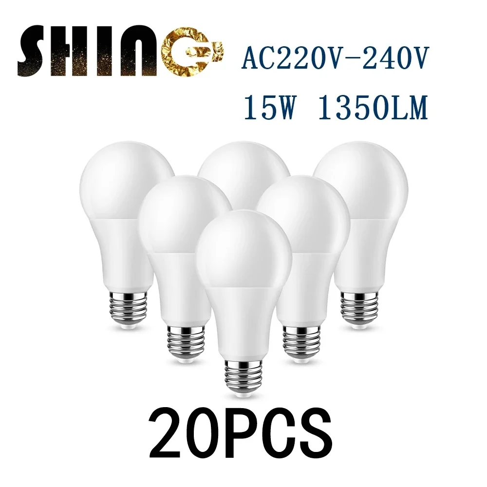 

20pcs 2022 Focos High Brightness LED Bulb Lamps A60 E27 B22 AC220V-240V 15W Power 3000K/4000K/6000K Lampada Energy Saving Lamp