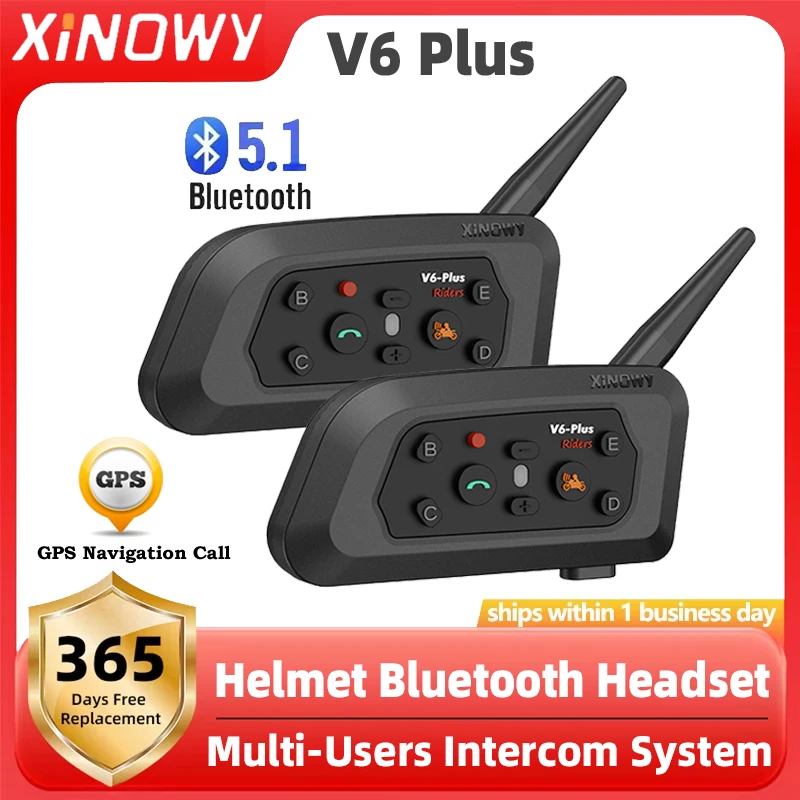 

XINOWY V6 Plus мотоциклетный шлем Bluetooth-гарнитура домофон 1200 м домофон коммуникатор Водонепроницаемый 6 гонщиков
