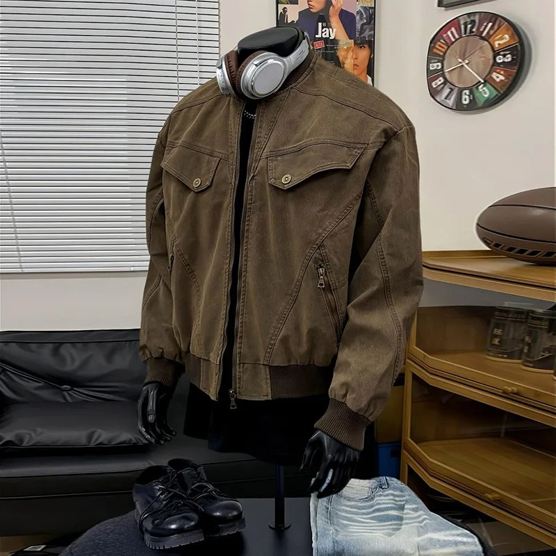

Мужская куртка-бомбер осенне-зимняя в стиле ретро, американский рабочий стиль, коричневая, большой размер, 250 фунтов, модная верхняя одежда