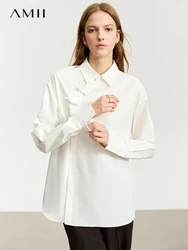 AMII Minimalist New Cotton 100% Shirt Female 2023 Autumn Loose Chinese Style Turn-down Collar Women Shirts & Blouses 12323016