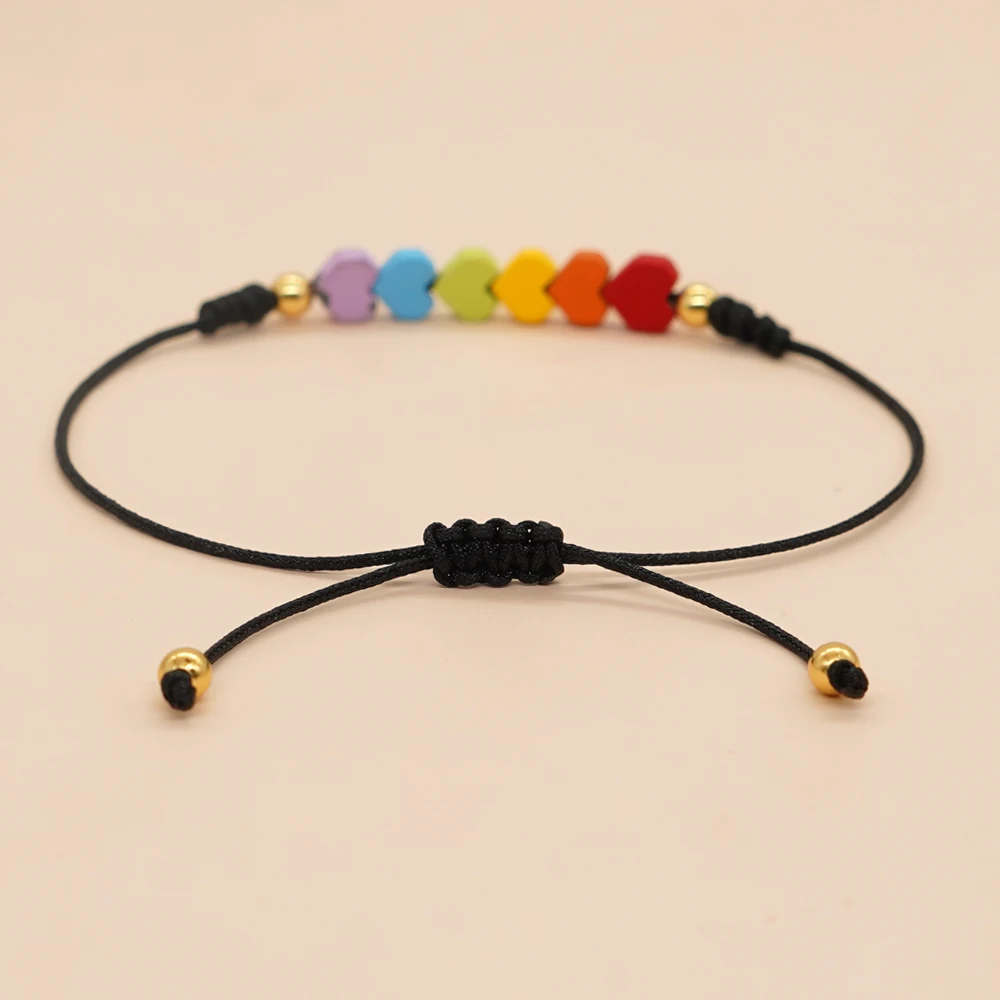 Go2boho Smart Bracelets Hematite Rainbow Color Beaded Heart Charm Bracelet For Women Friendship Jewelry Black Rope Jewellery