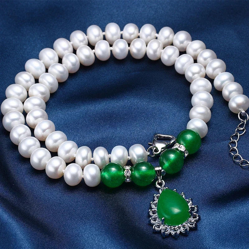 HENGSHENG Mother Birthday Gift Agate Natural Freshwater Pearl Necklace, High Luster AAAA Bread Round Pearl Necklace jewelry