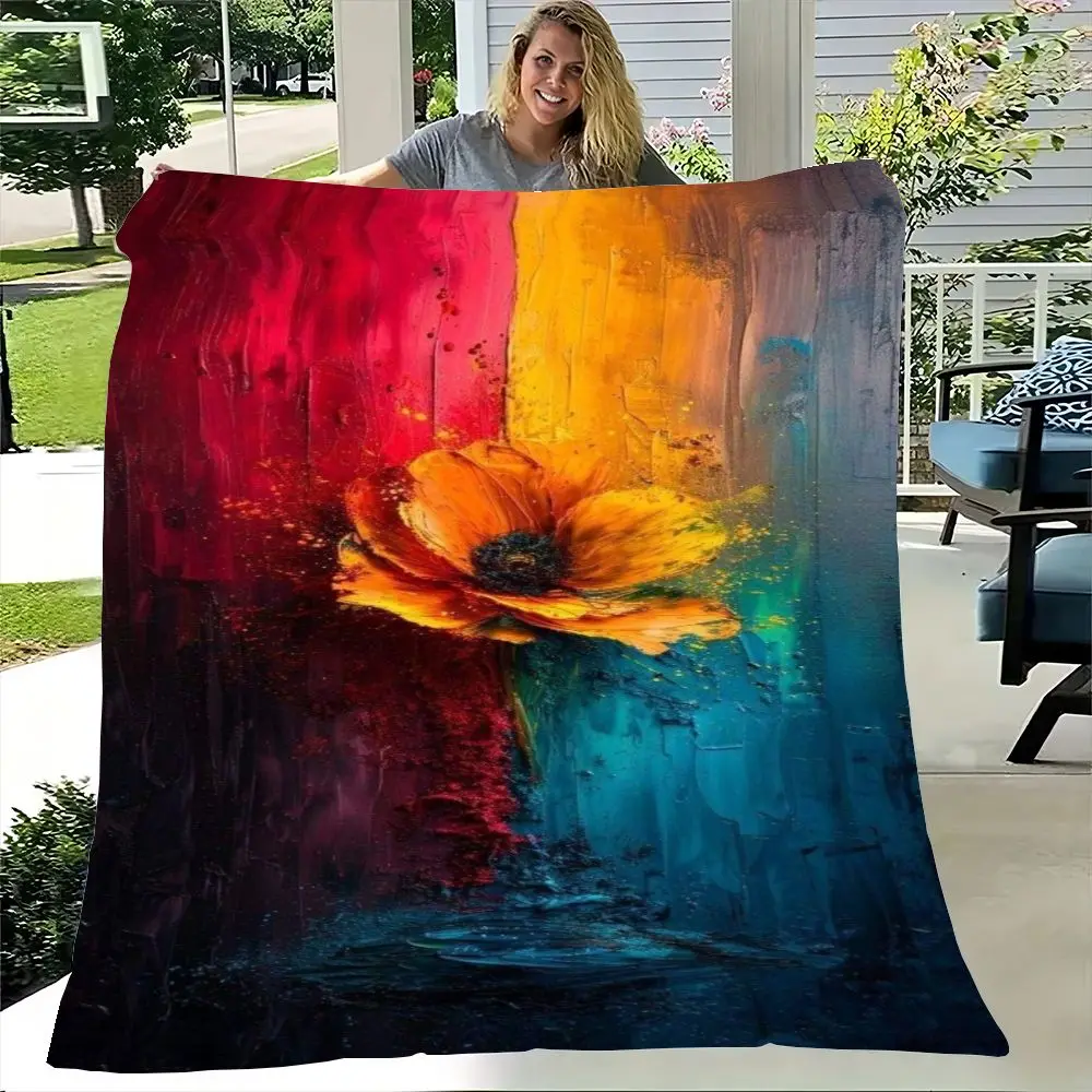 لوحة زيتية على شكل زهرة الخشخاش البرتقالية النابضة بالحياة - فن فرشاة محكم ديناميكي على القماش، غنية باللون الأحمر إلى الأصفر اللامع