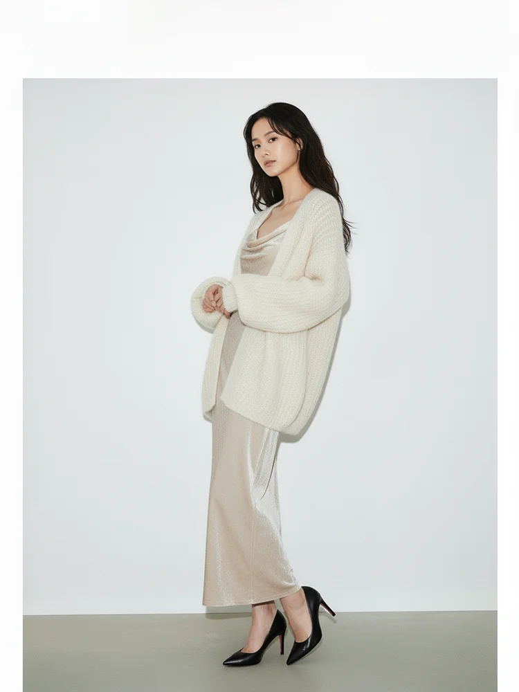 

Nordic Loose Lazy Sle Lightweight Hollow Soft Long Sve Knitted Cardigan Camere Open oulder Coat for Women