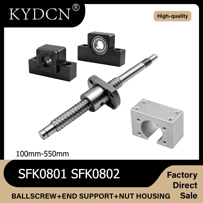 SFK0801 SFK0802 Ball Screw Set 8mm+Nut Housing DSG+End Support EKEF6 FKFF6 100mm-550mm CNC Roller Ballscrew for 3D Printer