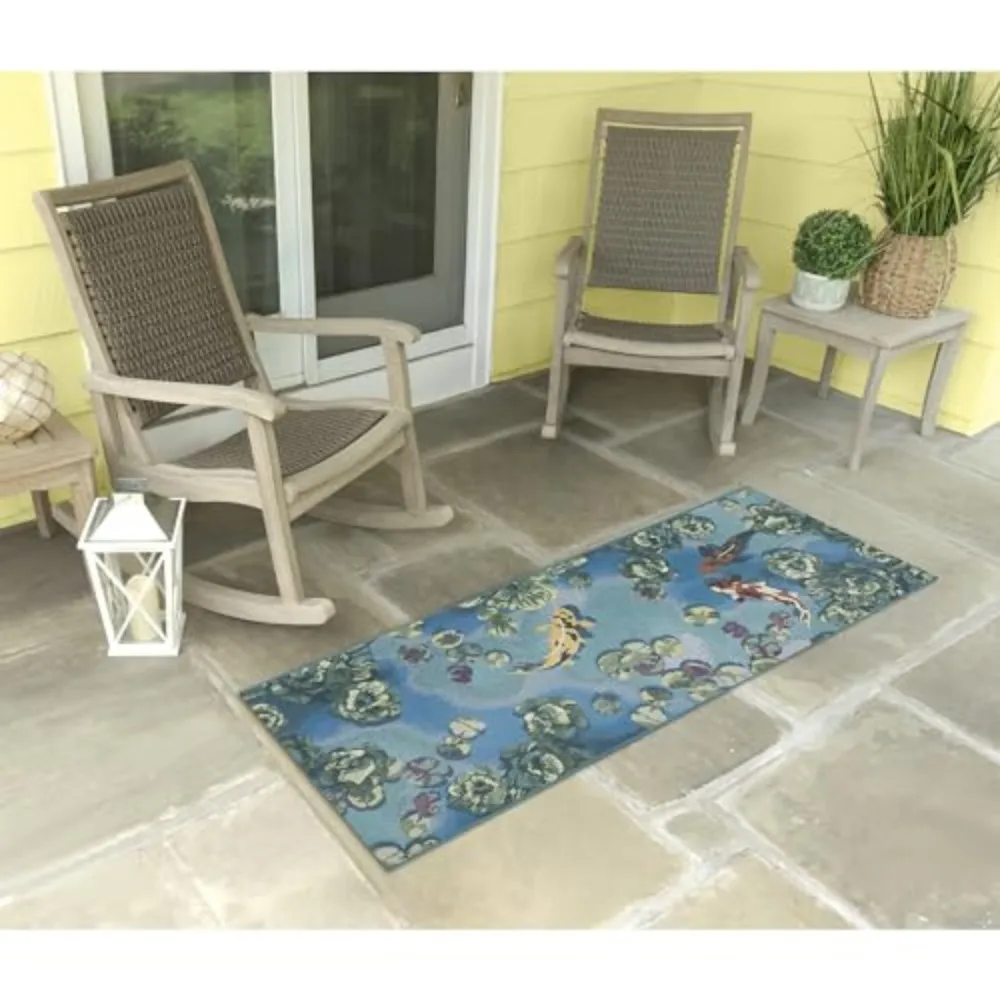 VIKAMA Non-slip Koi Fish Pond Rug Machine Washable Indoor Outdoor Mat for Living Room Patio Home Decor
