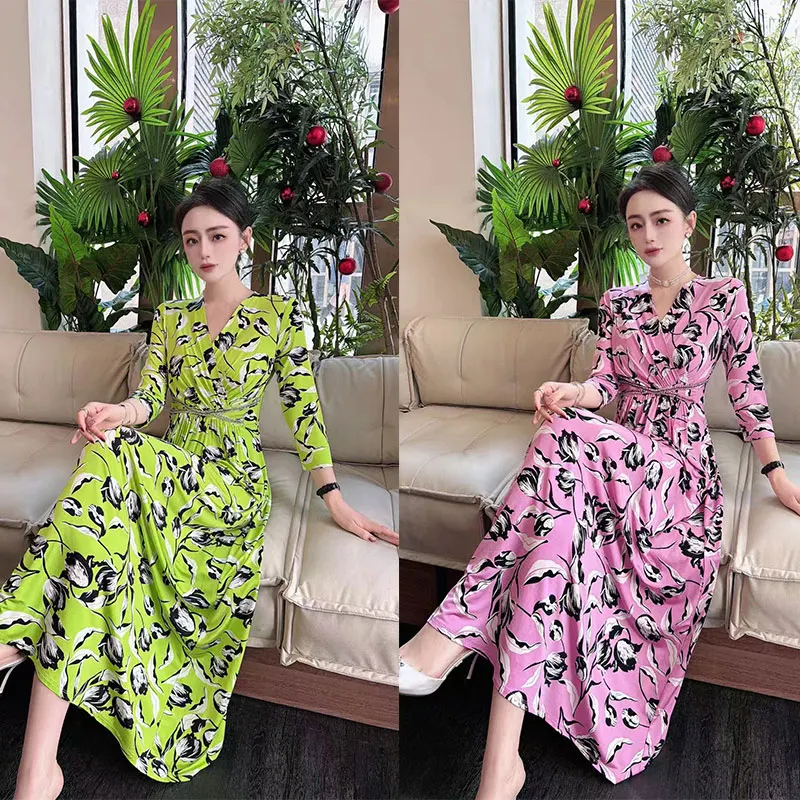 Fashionable and elegant printed design dress with exclusive style, noble and slimming women's clothing, high-qualit #099 c3-45