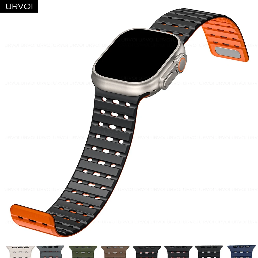 URVOI SiliconeBand for Apple Watch Ultra 3 2 Series 11 10 9 8 7 6 SE strap for iWatch breathable wristband Magnet loop easy wear