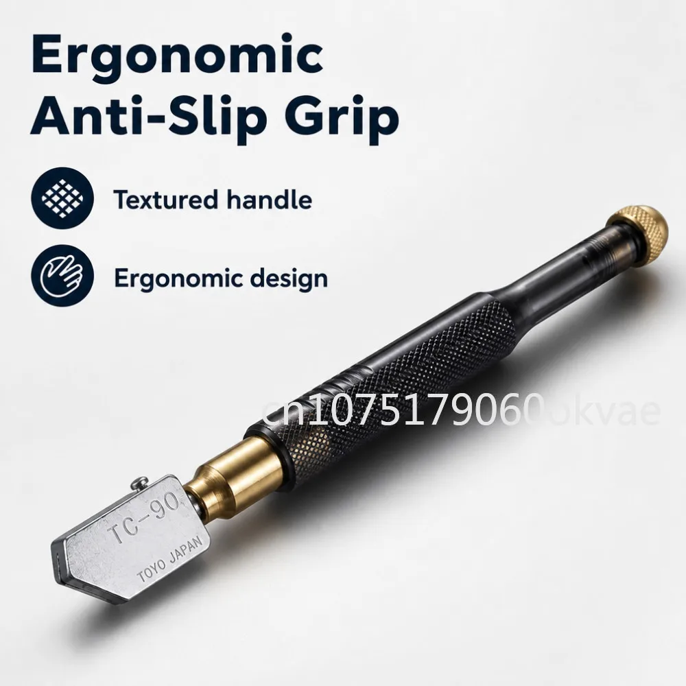 TC-90 Glass Cutter Diamond Cutter Head Steel Blade Straight Cutting Self-oiling 2-8mm Anti-skid Handle for Manual Tool Cutting