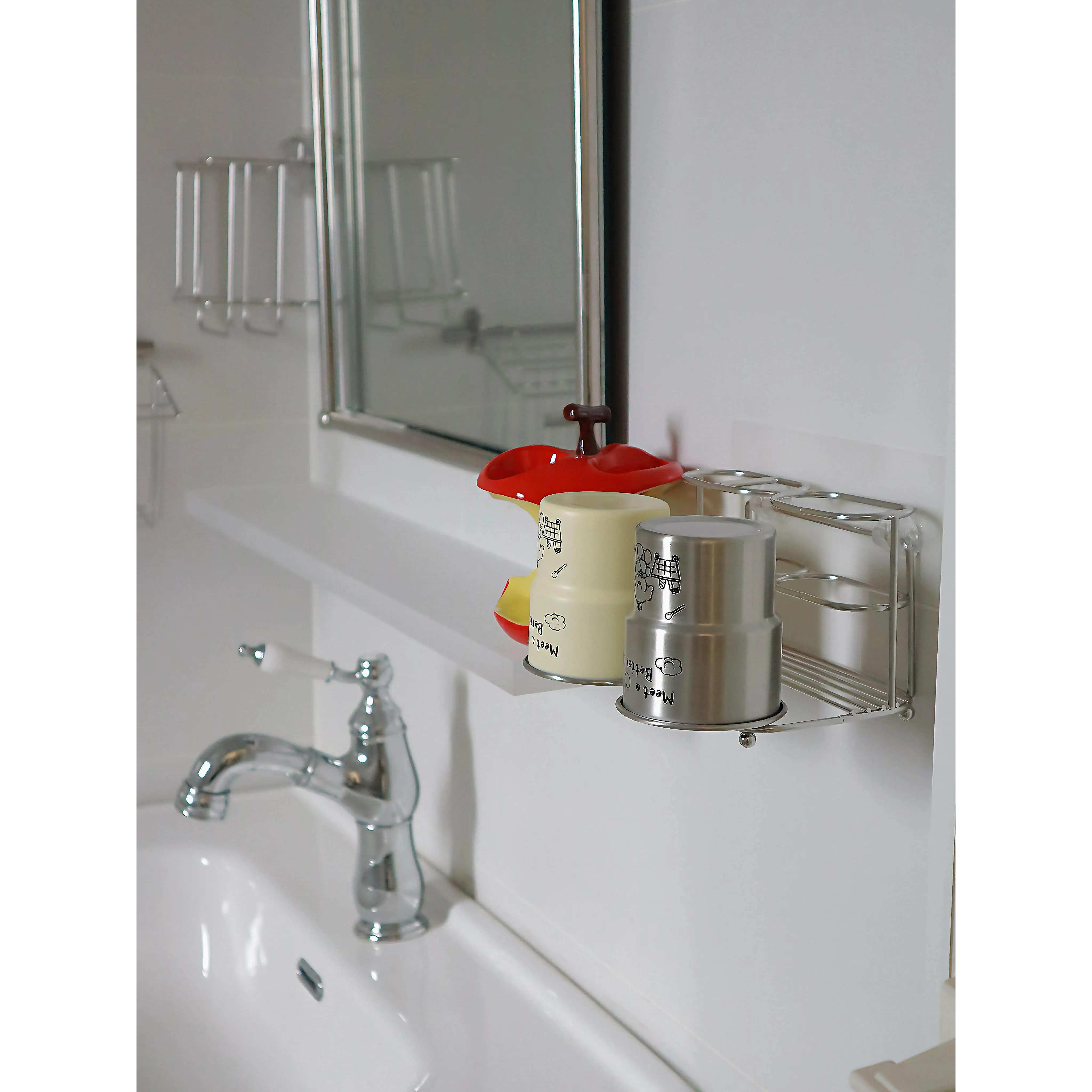 Bathroom Stainless Steel Storage Rack Toothbrush Cup Draining Basket Toilet Articles Holder Wall Mounted Washstand Organizer
