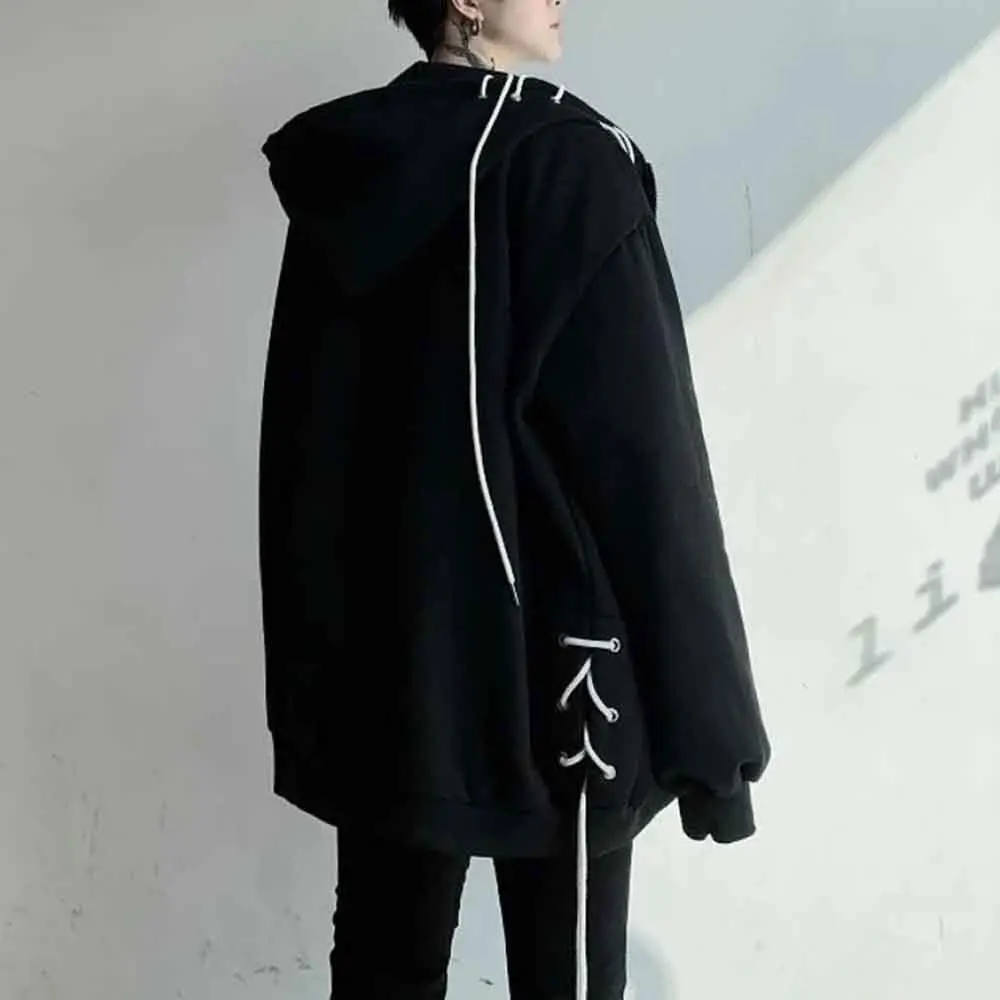 

Мужская осенняя куртка Y2k, повседневная куртка с капюшоном на шнурке, уличная модная универсальная верхняя одежда из смешанной ткани, новинка 2023 года